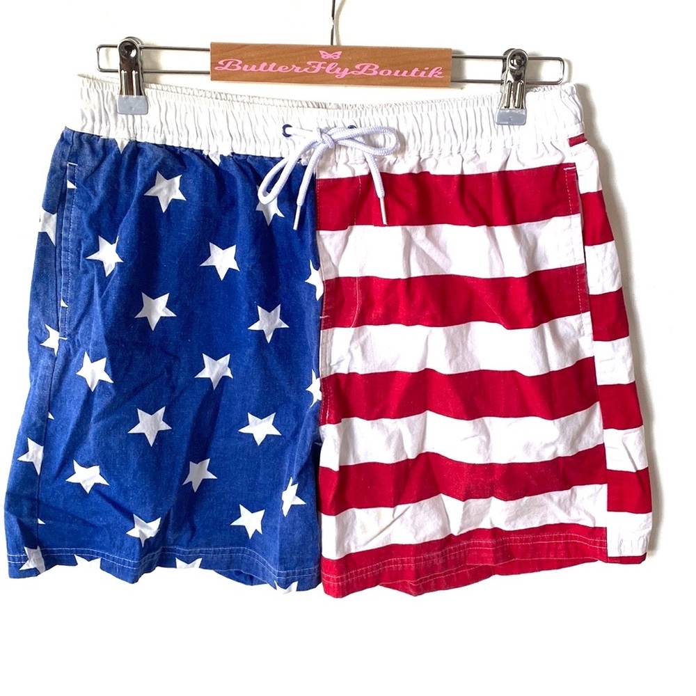 Tipsy elves patriotic stars & stripes printed swim trunks,‎ Size M